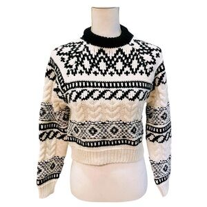Zara Black and White Chunky Cropped Turtleneck Sweater Medium